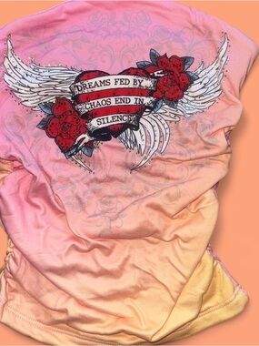 Ombré tube top with heart winged graphic